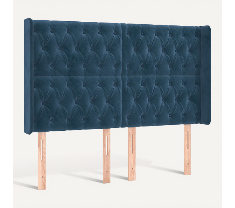 Tête De Lit Avec Oreilles Bleu Foncé 163x16x118/128 Cm Velours