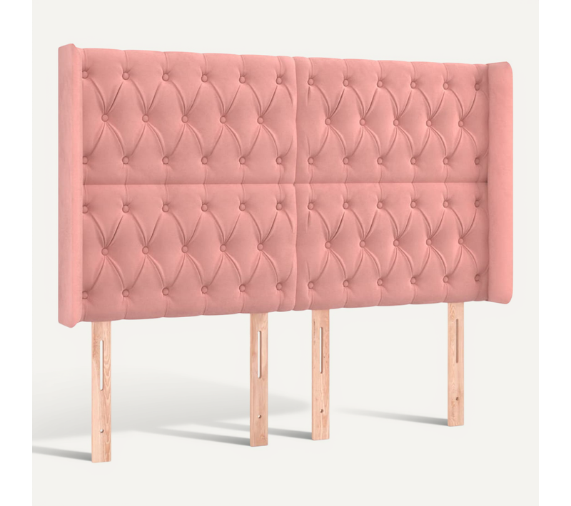 Tête De Lit Avec Oreilles Rose 163x16x118/128 Cm Velours
