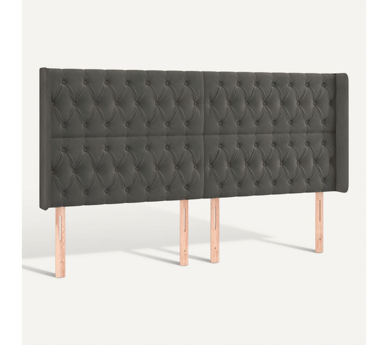 Tête De Lit Avec Oreilles Gris Foncé 183x16x118/128 Cm Velours