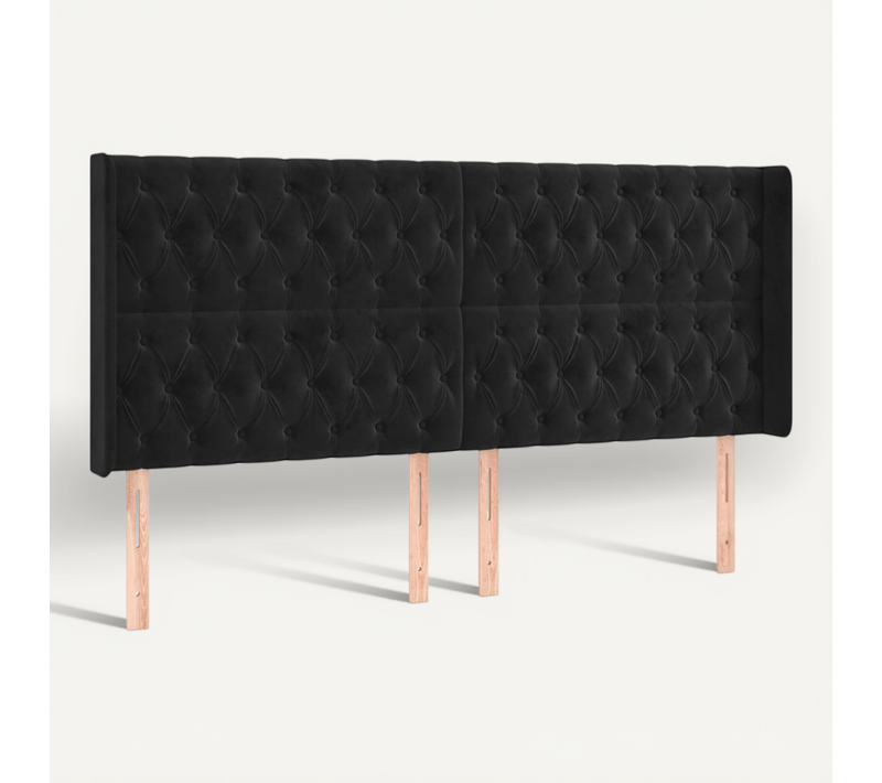 Tête De Lit Avec Oreilles Noir 203x16x118/128 Cm Velours