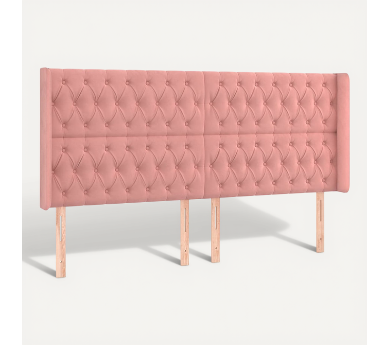 Tête De Lit Avec Oreilles Rose 203x16x118/128 Cm Velours