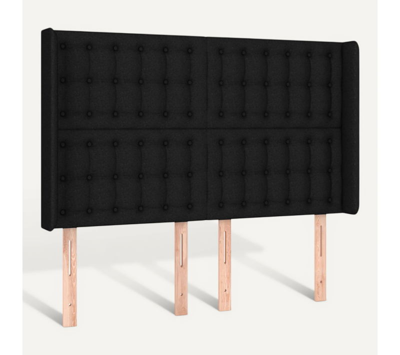 Tête De Lit Avec Oreilles Noir 147x16x118/128 Cm Tissu