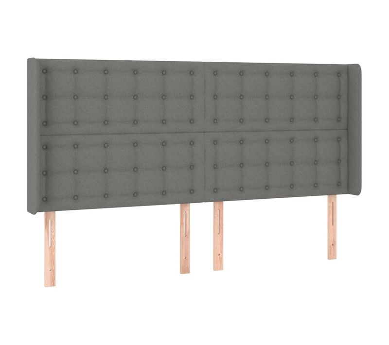 Tête De Lit Avec Oreilles Gris Foncé 203x16x118/128 Cm Tissu