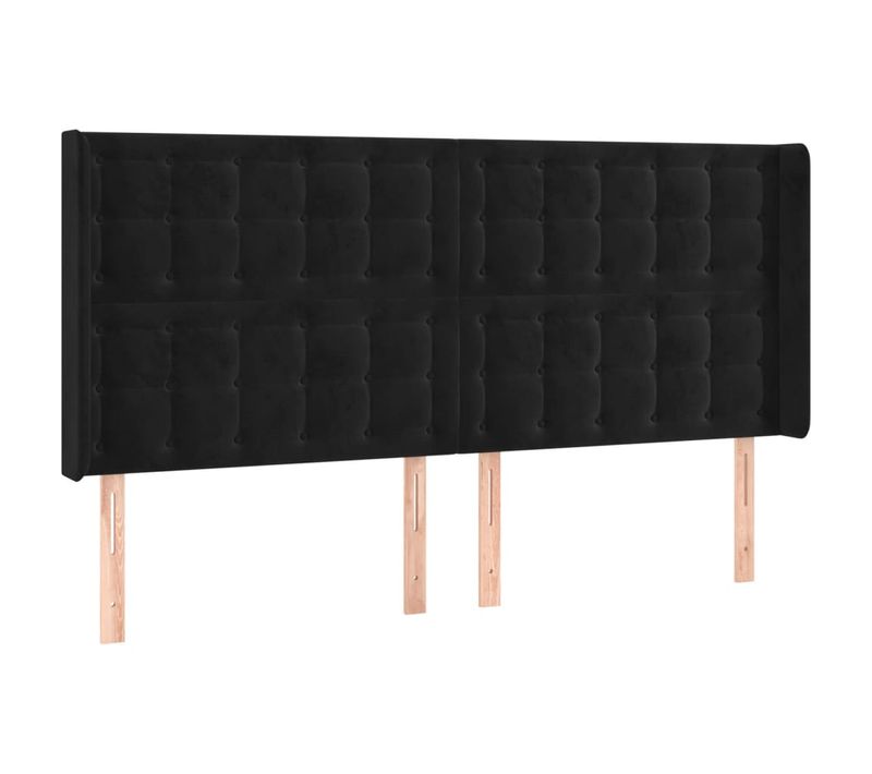Tête De Lit Avec Oreilles Noir 183x16x118/128 Cm Velours