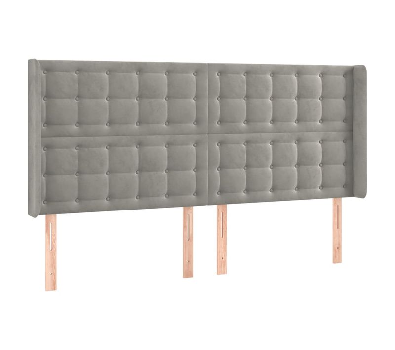 Tête De Lit Avec Oreilles Gris Clair 203x16x118/128 Cm Velours