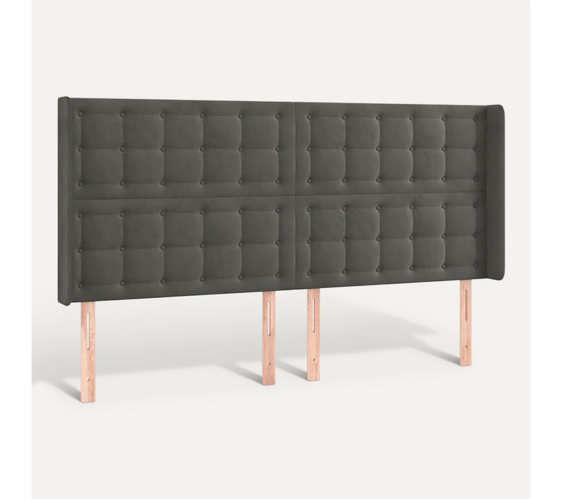 Tête De Lit Avec Oreilles Gris Foncé 203x16x118/128 Cm Velours