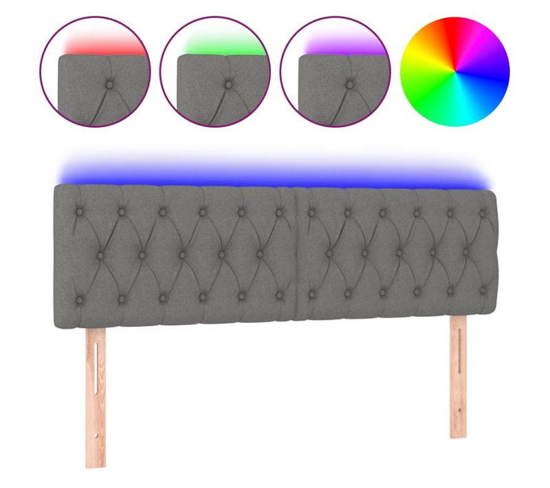 Tête De Lit LED En Tissu Gris Foncé 144x7x78/88 Cm, Bande Découpable Par USB