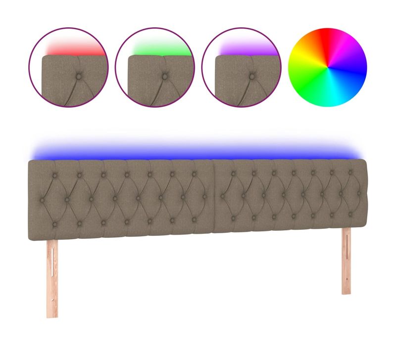 Tête De Lit LED En Tissu Taupe 180 X 7 X 78/88 Cm, Hauteur Réglable, Bande Découpable Par USB