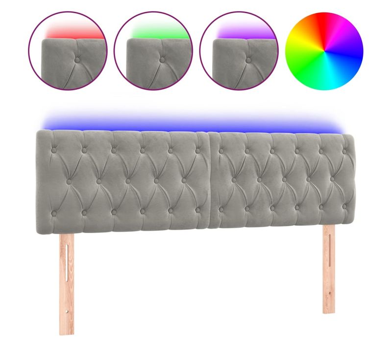 Tête De Lit À LED Gris Clair 160x7x78/88 Cm Velours