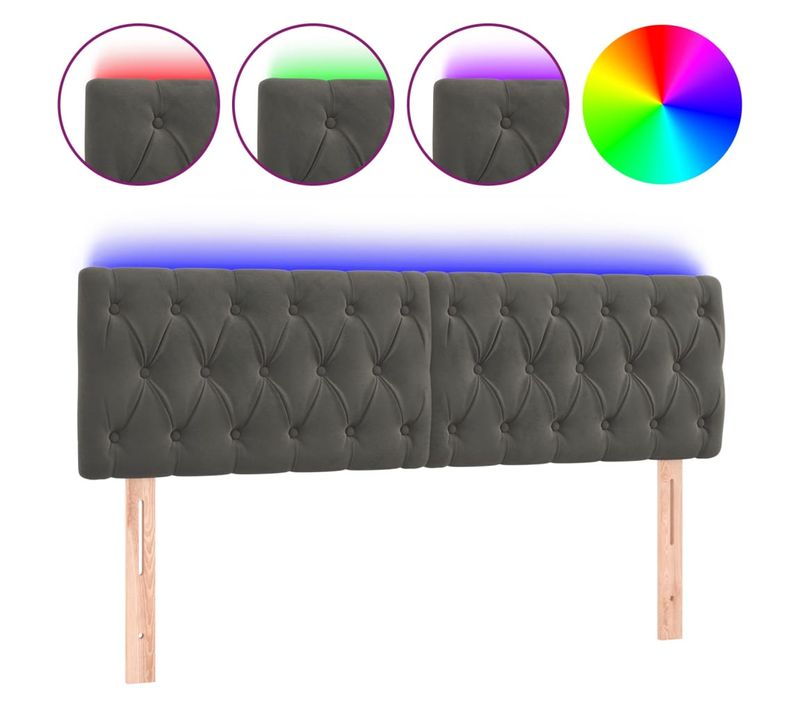 Tête De Lit À LED Gris Foncé 160x7x78/88 Cm Velours