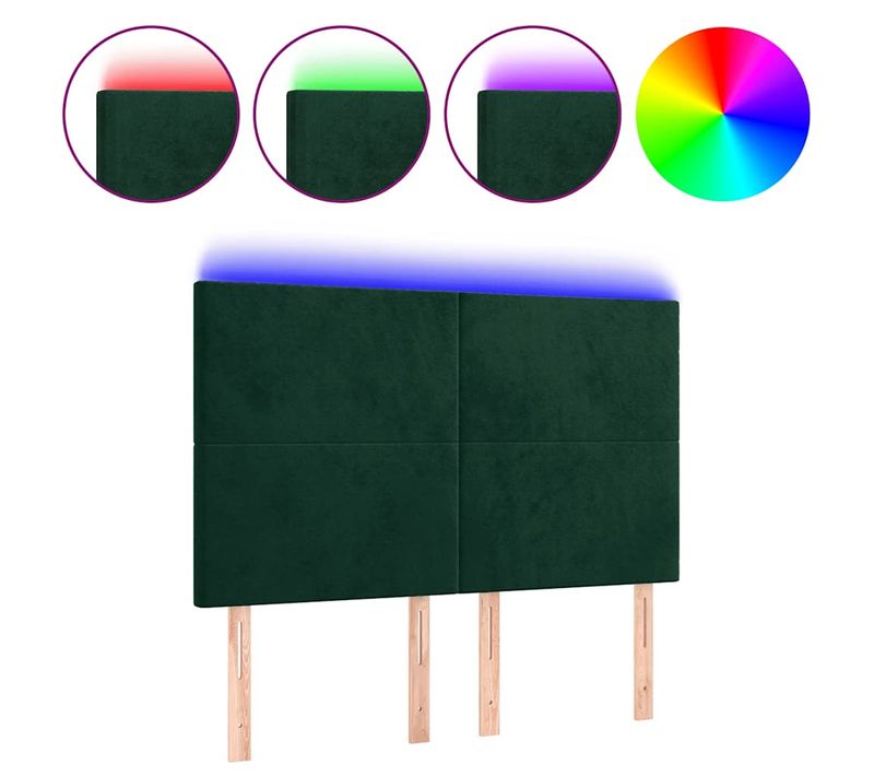 Tête De Lit À LED Vert Foncé 144x5x118/128 Cm Velours
