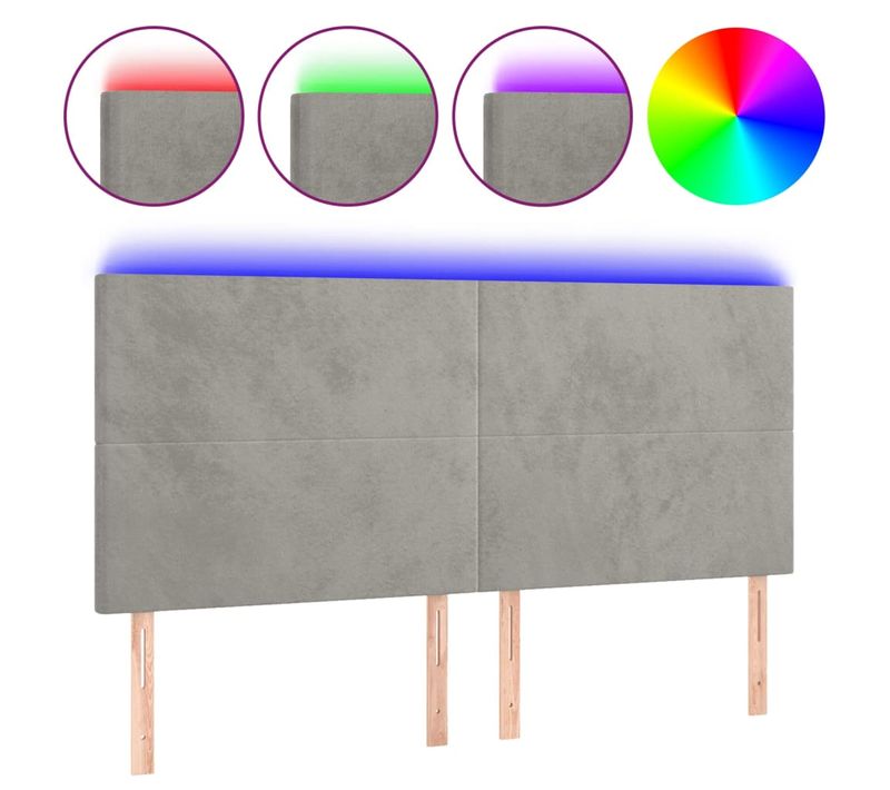 Tête De Lit À LED Gris Clair 160x5x118/128 Cm Velours