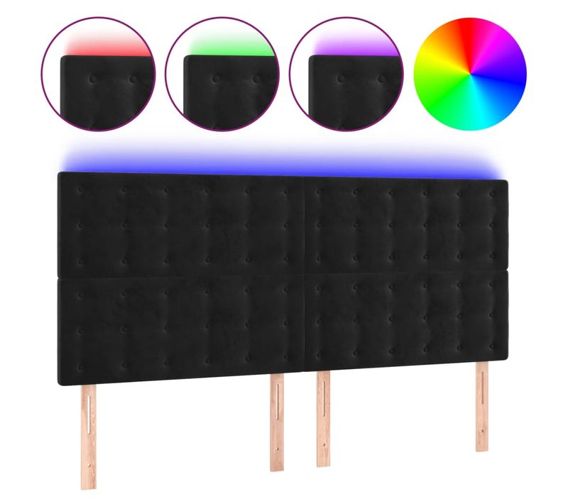Tête De Lit À LED Noir 200x5x118/128 Cm Velours