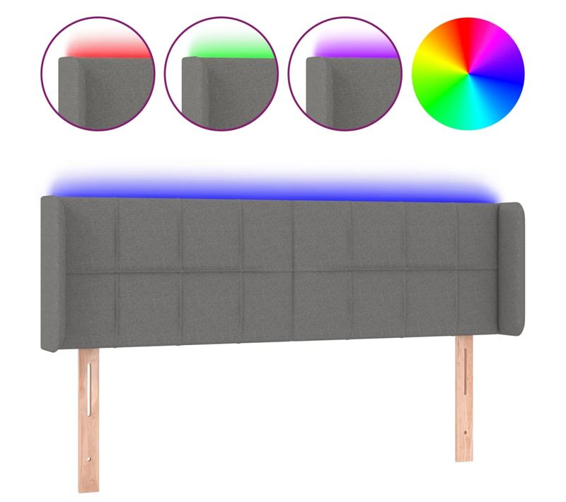 Tête De Lit À LED Gris Foncé 147x16x78/88 Cm Tissu