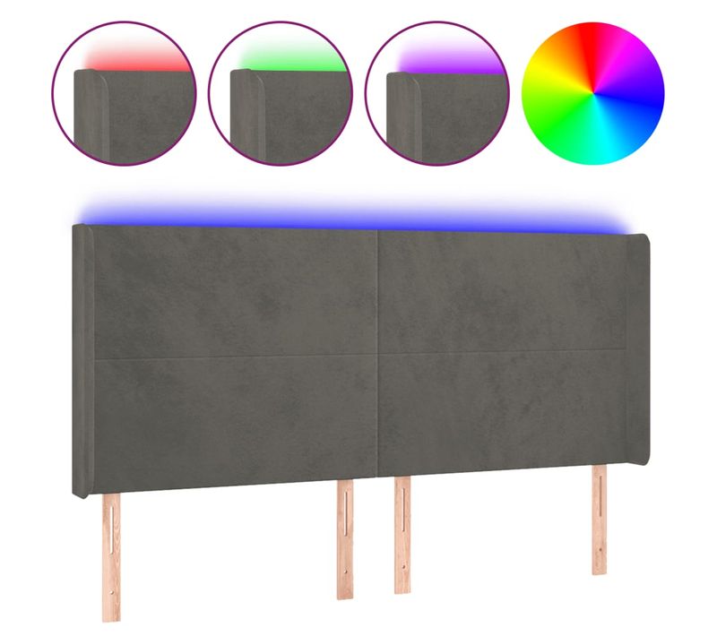 Tête De Lit À LED Gris Foncé 163x16x118/128 Cm Velours