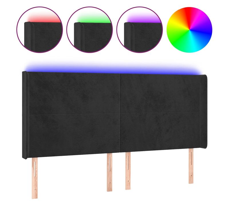 Tête De Lit À LED Noir 163x16x118/128 Cm Velours