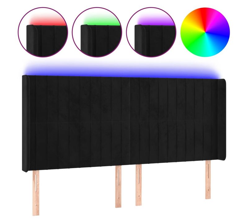 Tête De Lit À LED Noir 203x16x118/128 Cm Velours