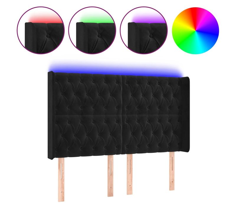 Tête De Lit À LED Noir 163x16x118/128 Cm Velours