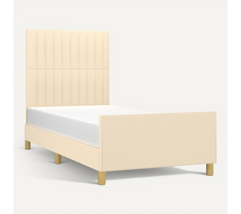 Cadre De Lit Avec Tête De Lit 90x190cm, Tissu Crème, Hauteur Réglable, Lattes En Contreplaqué