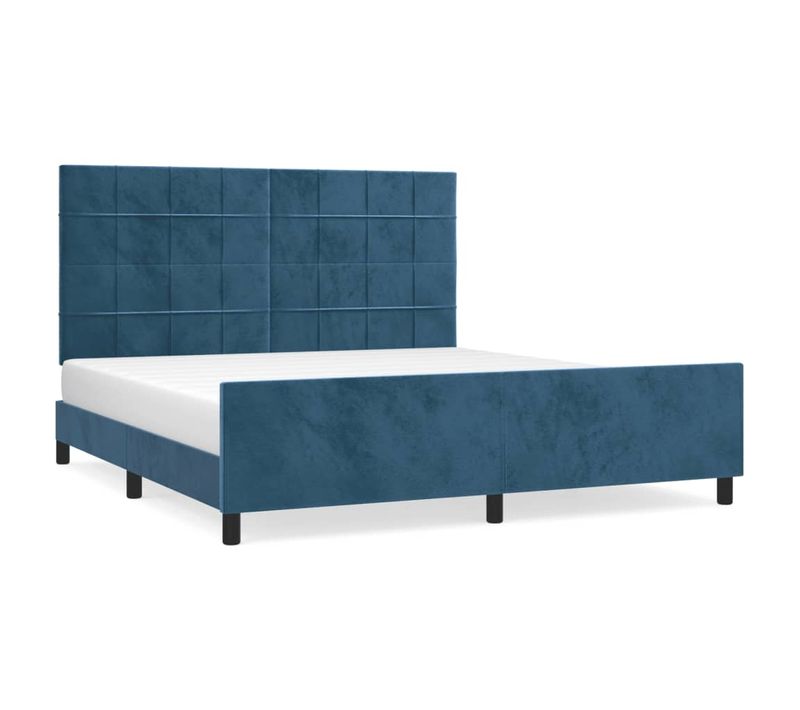 Cadre De Lit Avec Tête De Lit Bleu Foncé 180x200 Cm Velours