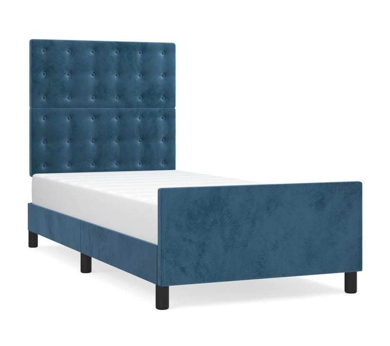 Cadre De Lit Sans Matelas Bleu Foncé 100x200 Cm Velours