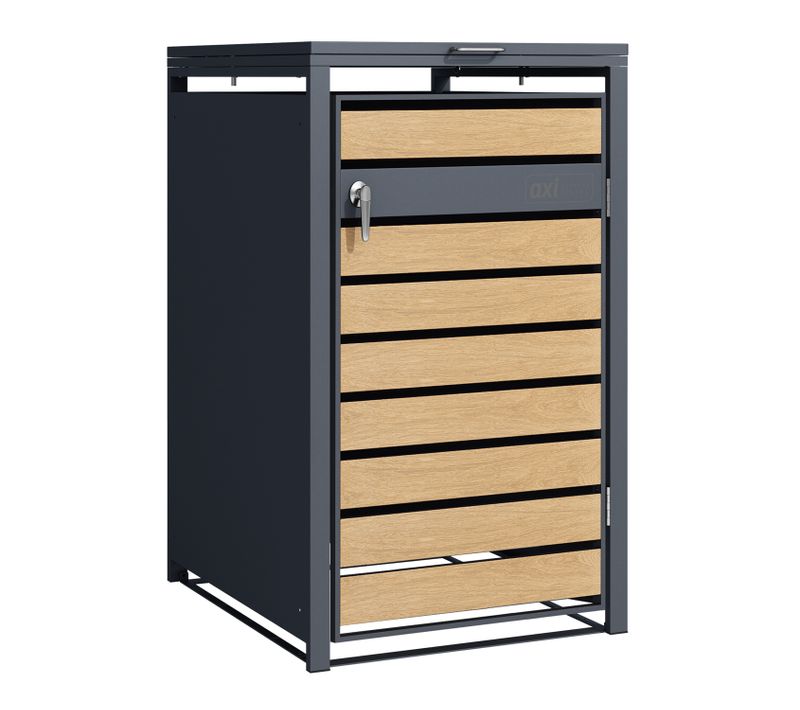 Lucas Cache Poubelle Métallique Anthracite/aspect Bois - Abri Poubelle Pour 1 Conteneur - Max.
