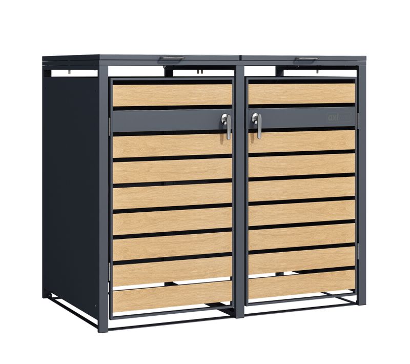 Lucas Cache Poubelle Métallique Anthracite/aspect Bois - Abri Poubelle Pour 2 Conteneurs - Max.