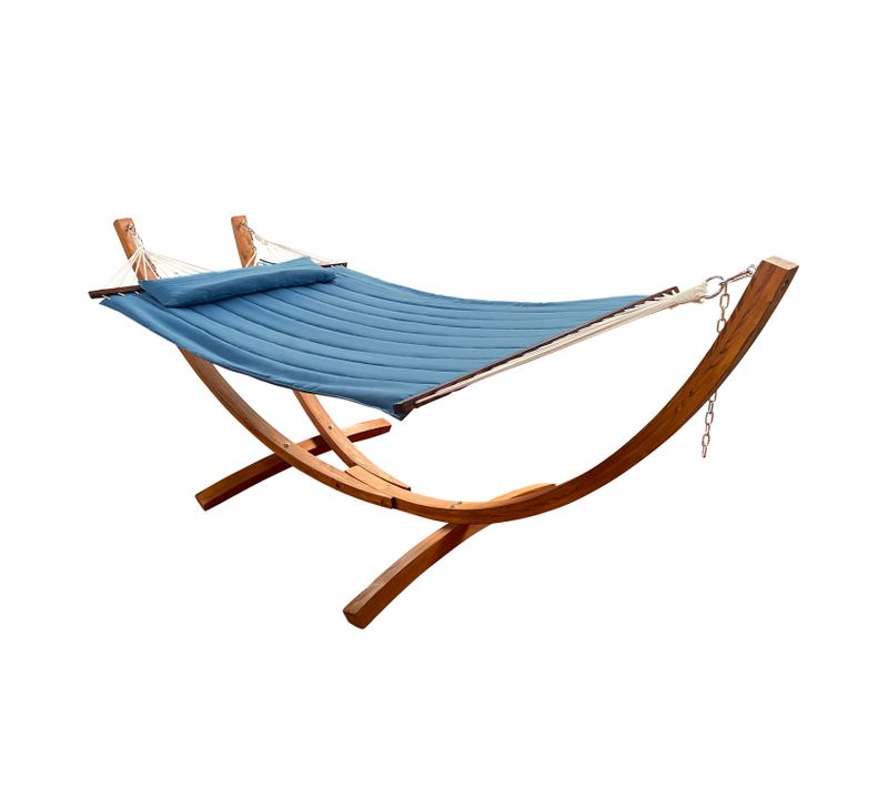 Hawaï Hamac Double XXL - Hamac 2 Personnes En Bleu Avec Support En Bois - Pour L’extérieur Pour