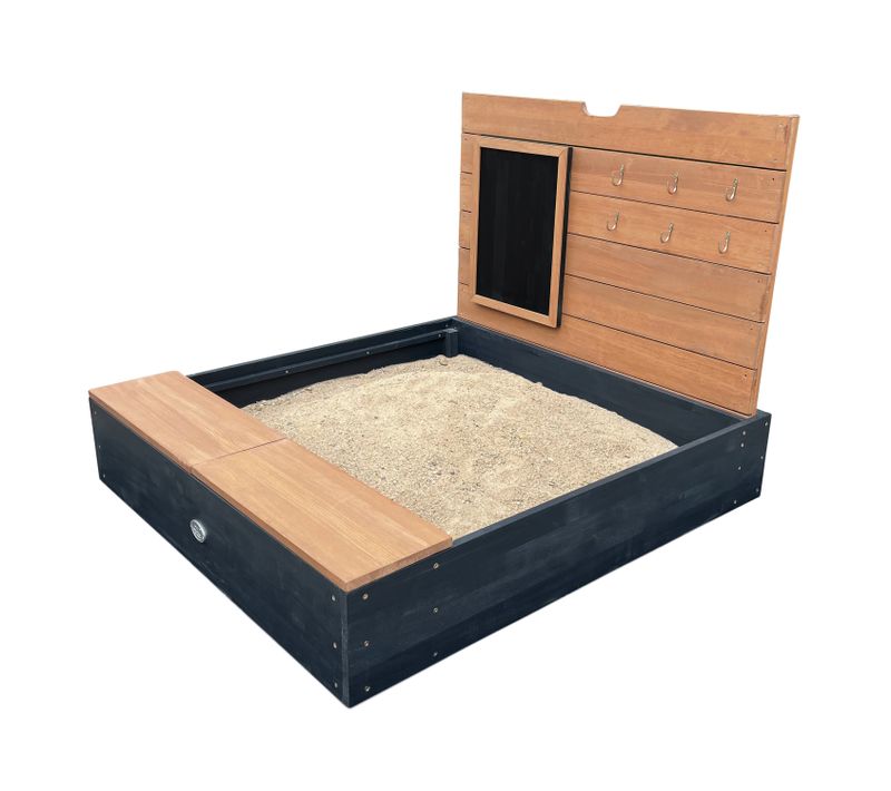 Mandy Sandbox En Bois Avec Banc, Espace De Rangement, Couvercle Et Tableau Noir