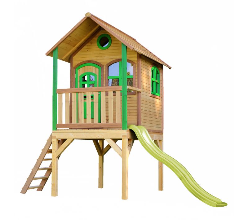 Laura Maison Enfant Avec Toboggan Vert Clair - Aire De Jeux Pour L'extérieur En Marron et Vert-