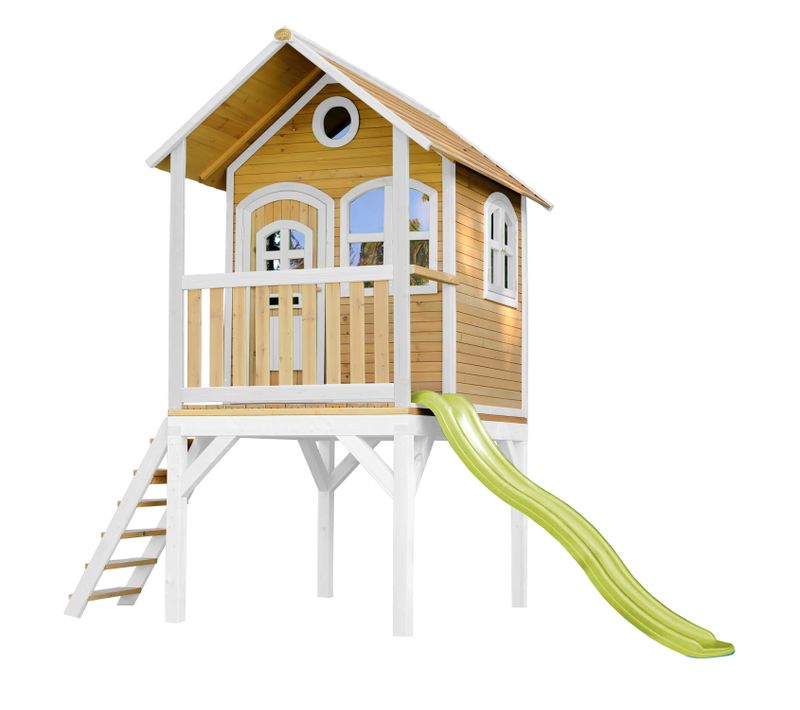 Laura Maison Enfant Avec Toboggan Vert Citron - Aire De Jeux Pour L'extérieur En Marron et