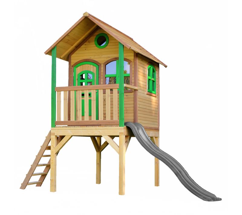 Laura Maison Enfant Avec Toboggan Gris - Aire De Jeux Pour L'extérieur En Marron et Vert -