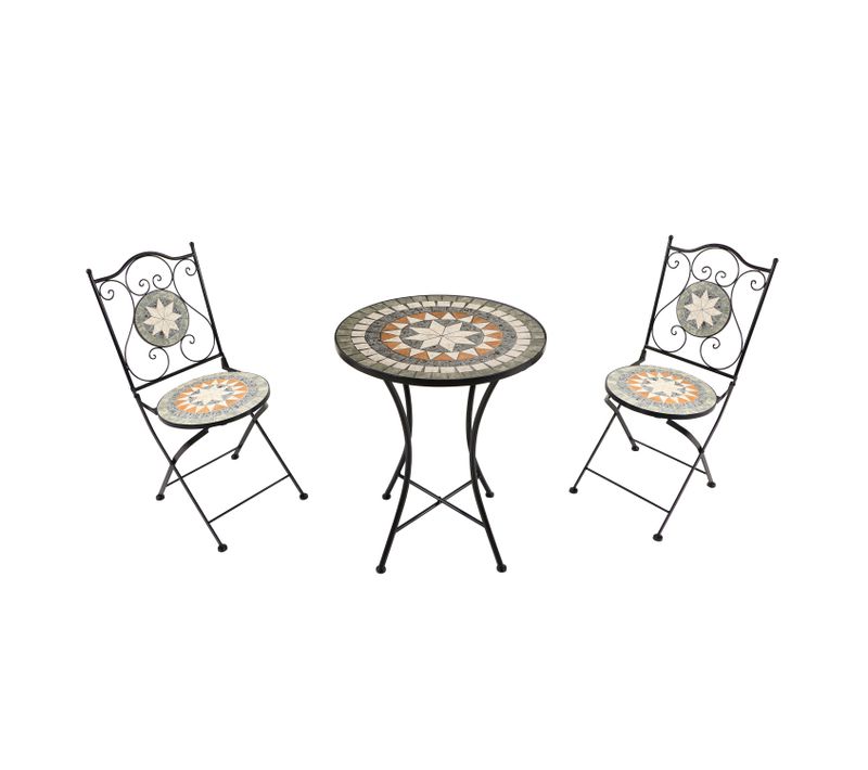 Amélie Table Et Chaise Bistrot, 2 Chaises 1 Table,  Ensemble Bistro Extérieur Mosaique Étoile