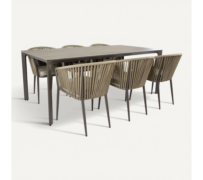 Resi Table Et Chaises De Jardin, 6 Chaises Blanches Pspc Aspect Teck, Couleur Taupe - Salon De
