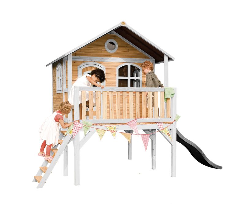 Sophie Maison Enfant Avec Toboggan Gris - Aire De Jeux Pour L'extérieur En Marron et Blanche -