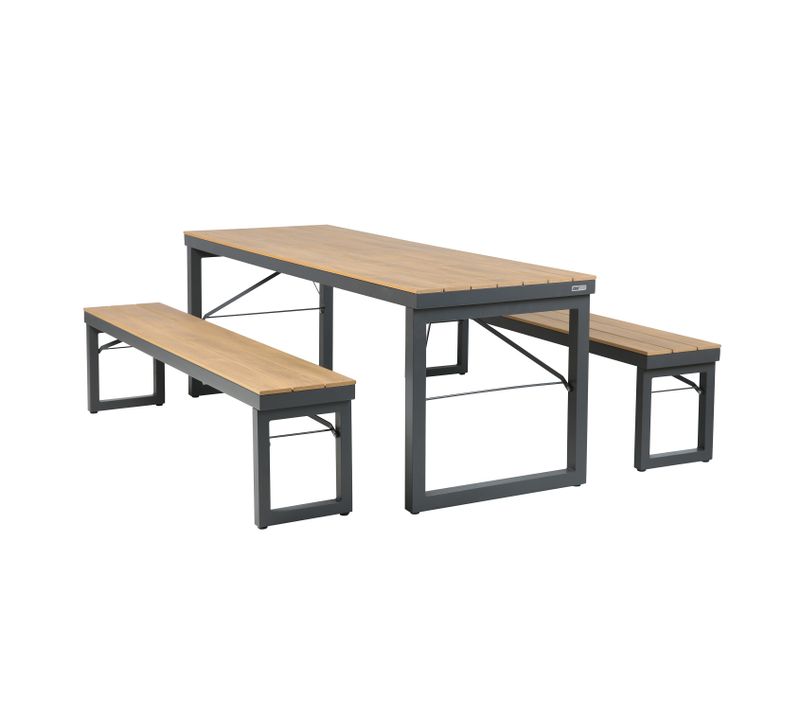 Chianti Salon De Jardin Avec Table Et 2 Bancs En Anthracite /marron Pour 6-8 Personnes - Bois