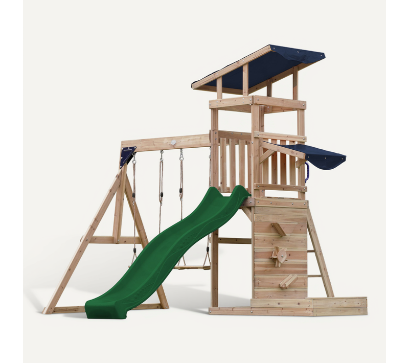Malik Aire De Jeux En Bois Avec 2 Balançoires, Toboggan Vert/ Aire De Jeux Extérieur, Bac À