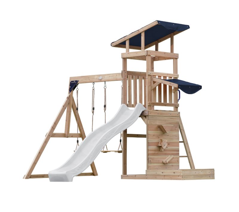 Malik Aire De Jeux En Bois Avec 2 Balançoires, Toboggan Blanc/ Aire De Jeux Extérieur, Bac À