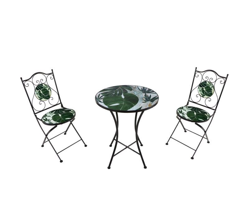 Amélie Table Et Chaise Bistrot, 2 Chaises 1 Table,  Ensemble Bistro Extérieur Vert Tropical