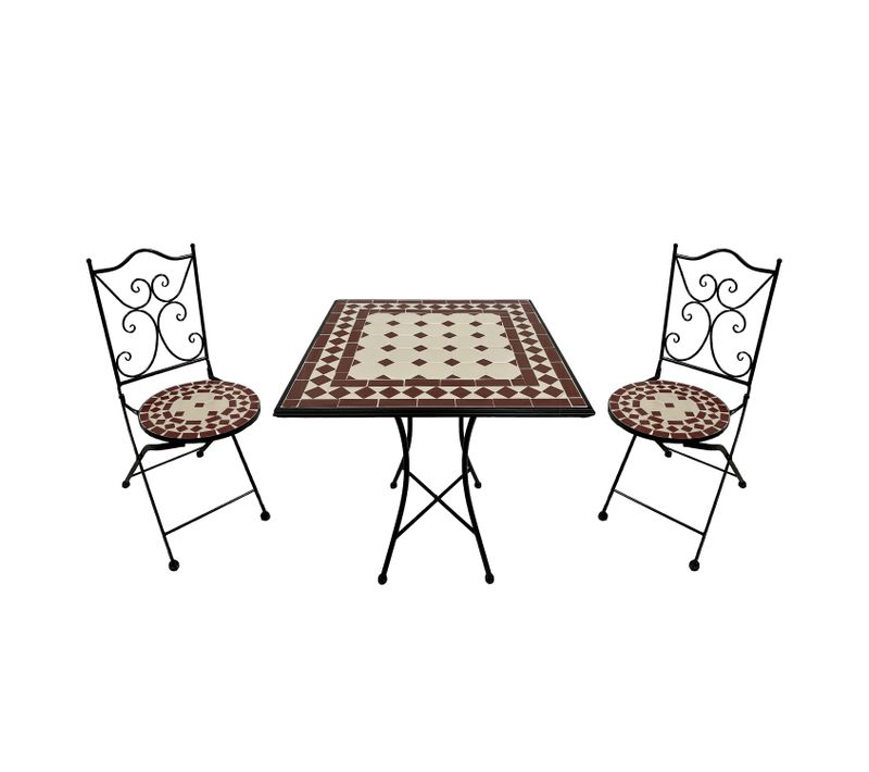 Camilla Table Et Chaise Bistrot, 2 Chaises 1 Table,  Ensemble Bistro Extérieur, Mosaique Vin