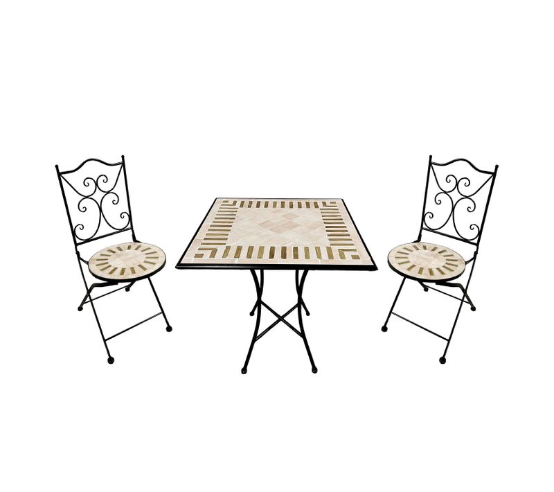 Camilla Table Et Chaise Bistrot, 2 Chaises 1 Table,  Ensemble Bistro Extérieur, Mosaique Beige