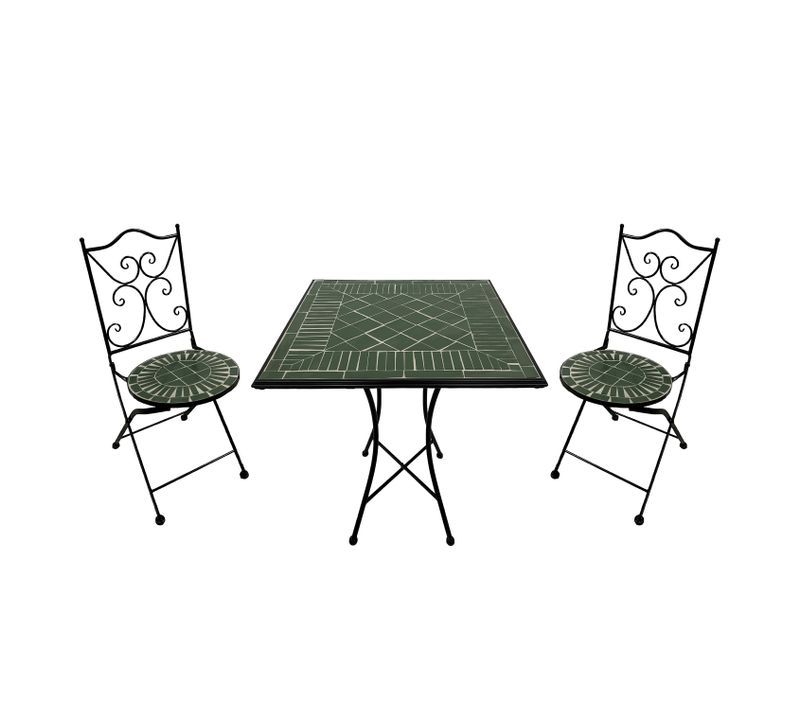Camilla Table Et Chaise Bistrot, 2 Chaises 1 Table,  Ensemble Bistro Extérieur, Mosaique Vert