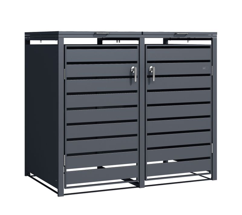 Lucas Cache Poubelle Métallique Anthracite - Abri Poubelle Pour 2 Conteneurs - Max. 240l - Abri