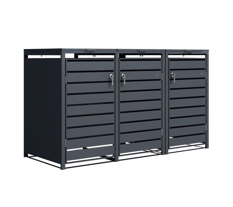 Lucas Cache Poubelle Métallique Anthracite - Abri Poubelle Pour 3 Conteneurs - Max. 240l - Abri
