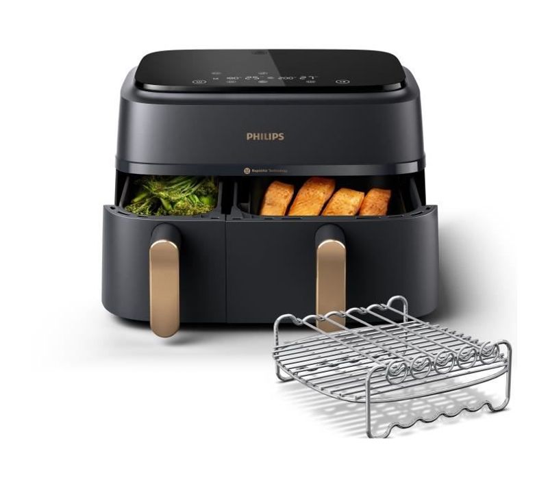 Friteuse Sans Huile - Airfryer Na352/04 - Double Cuve 9l - 8 Programmes - Accessoires Inclus - 2750w
