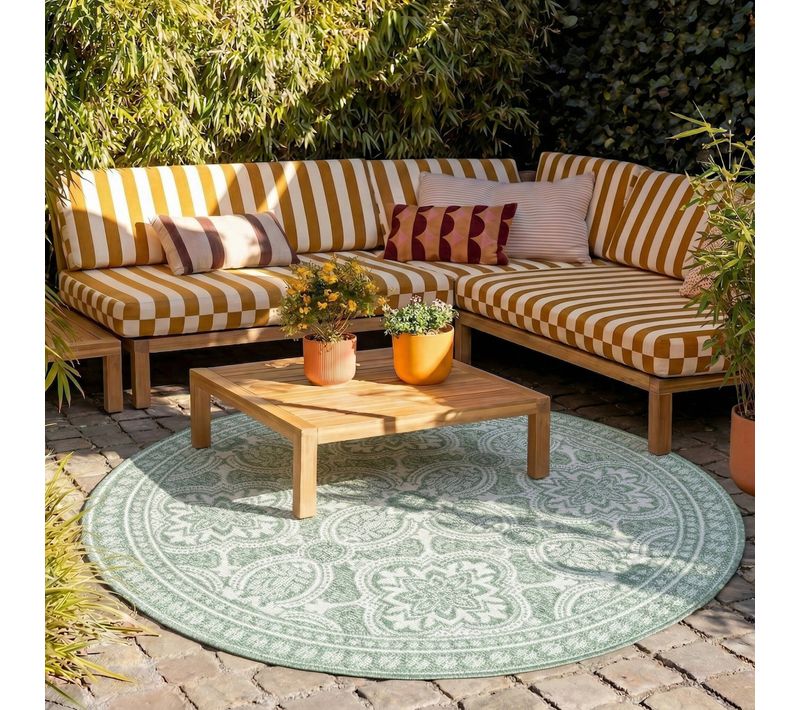 Tapis D'extérieur Rond - Summer Oriental Vert - Rond - D. 120 Cm