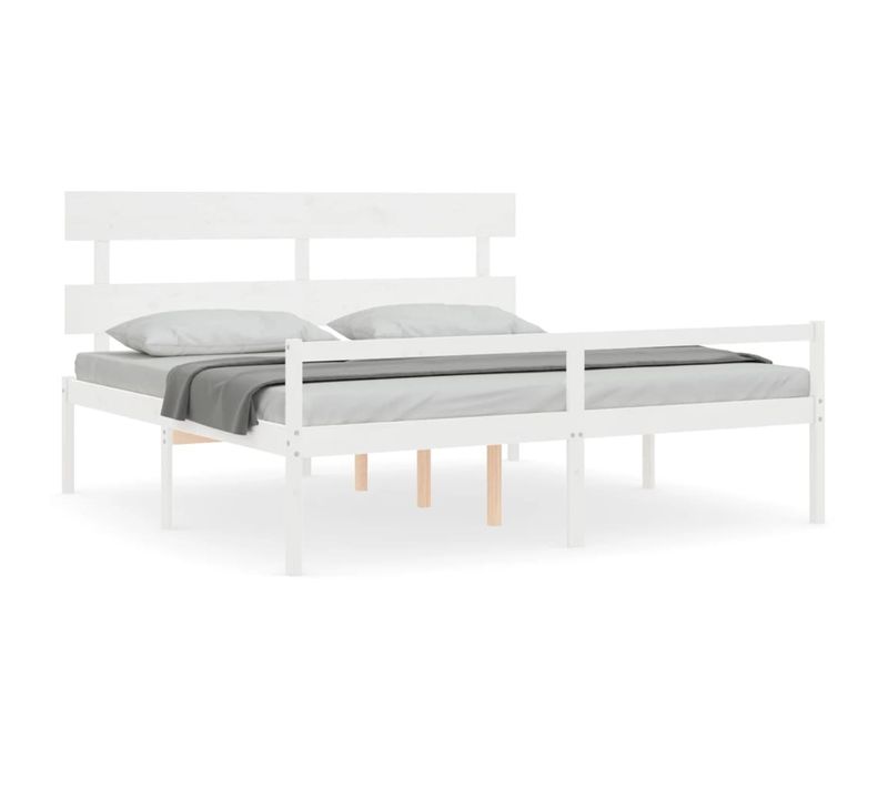 Cadre De Lit Avec Tête De Lit Blanc 200x200 Cm Bois Massif