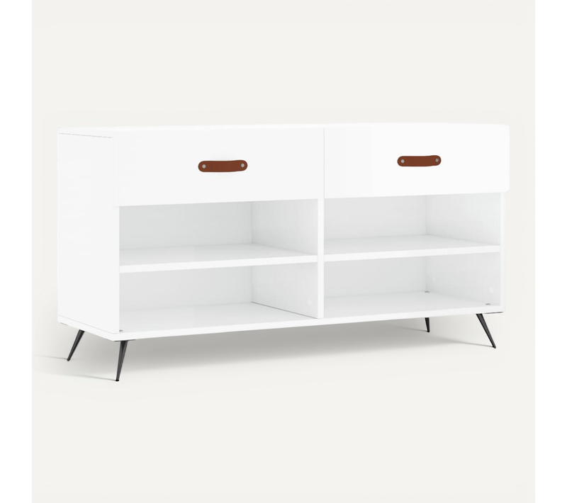Banc à Chaussures Blanc Brillant 102x35x55 Cm Bois Contreplaqué