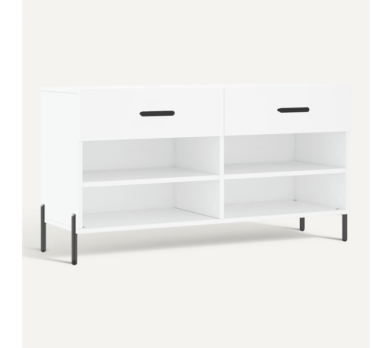 Banc à Chaussures Blanc 102x35x55 Cm Bois Contreplaqué