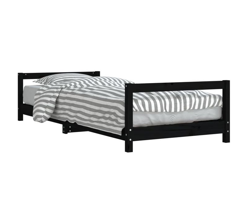 Lit Pour Enfants Noir 90x200 Cm Bois De Pin Massif